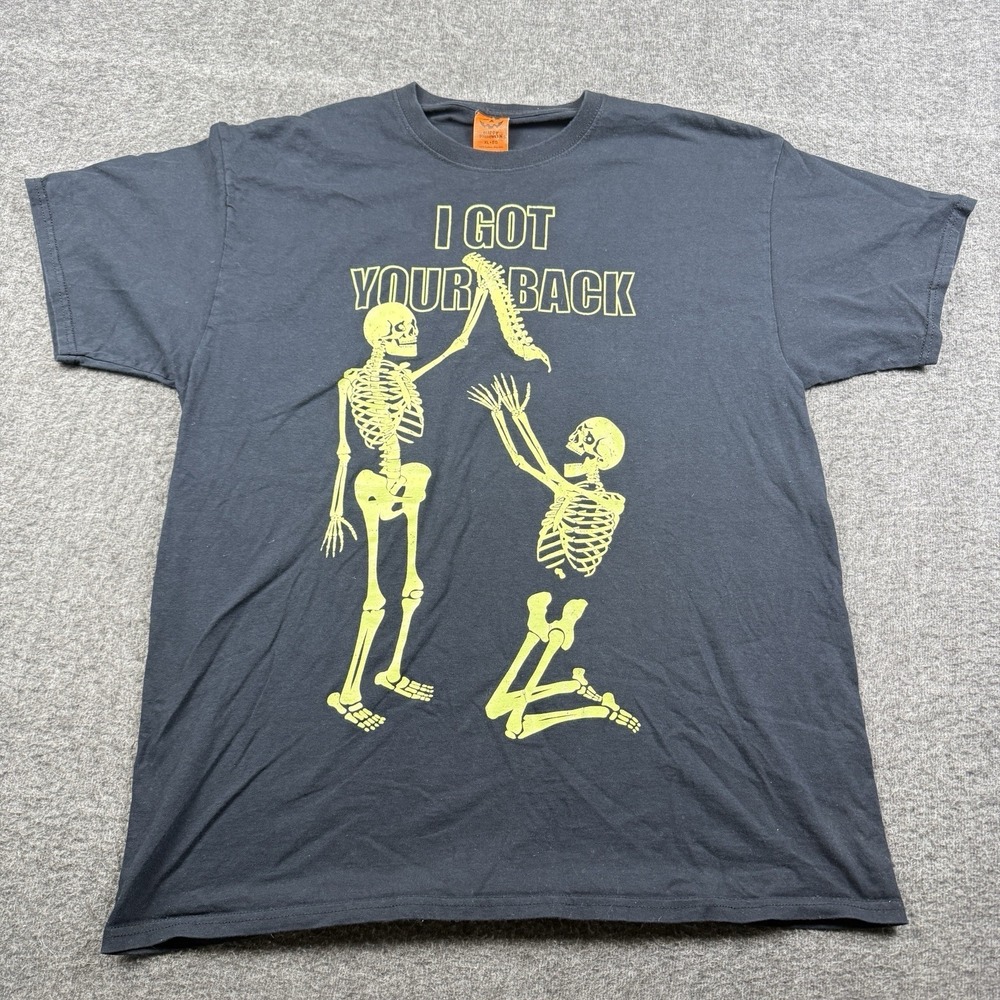 Happy Halloween‎ Shirt Mens XL I Got Your Back Skeleton Spine Glow The Dark Y2K